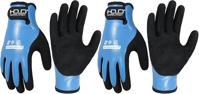 AIGEVTURE Waterproof Winter Work Gloves Men Women,Cold Weather Insulated Work Gloves Thermal Liner Superior Grip Latex Coating Warm for Outdoor (Large-2 pairs, Sky Blue)