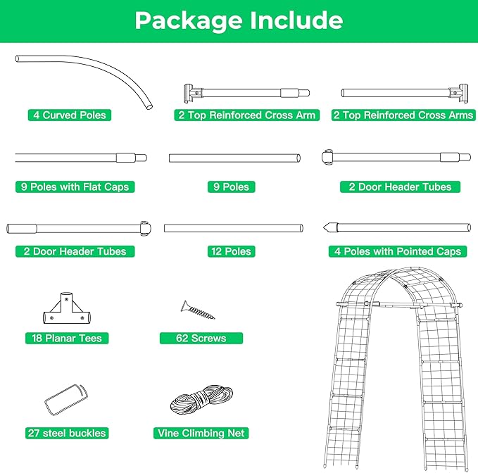 Garden Arch Trellis for Climbing Plants, 82 Inch Tall Grape Trellies for Outdoor,Flower Vegetable Tomato Cucumber Trellis with Clamp Netting, Metal Vine Plants Support for Wedding Garden Decoration