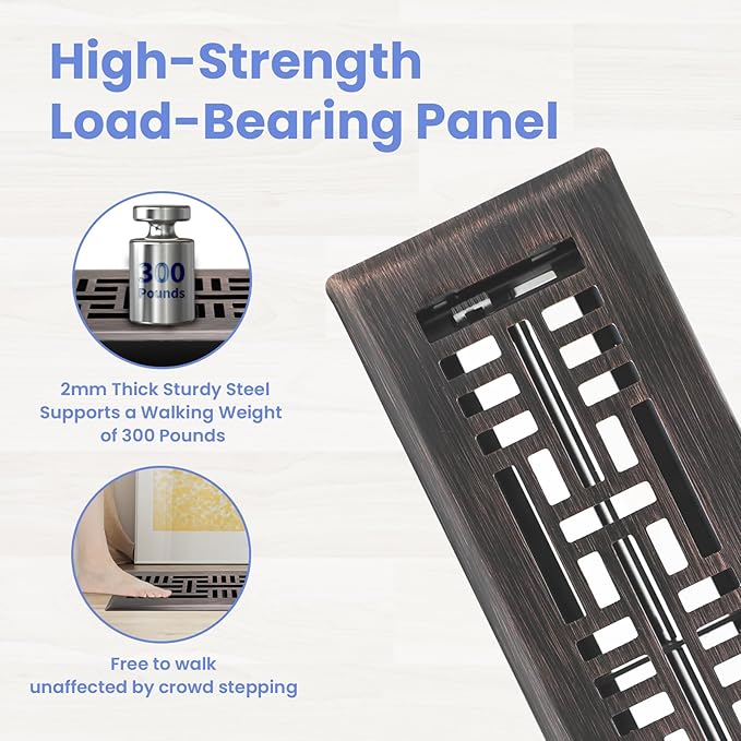 Howeall 2x12 Inches 2 Pack Heavy Duty Walkable Floor Register Easy Adjust Air Supply Lever Floor Vents - Seattle Design - Vent Cover for Home Floor - Oil Rubbed Bronze