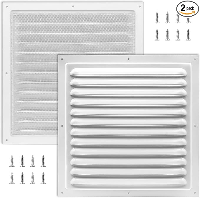 2Pcs Aluminum Gable Vents with Screen Mesh, 10x10 Inch Metal Wall Vents for Attic, Garage, Shed, and Exterior Doors, Square Louver Vent Grilles for Improved Ventilation