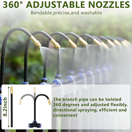 65.6FT/20M Drip Irrigation System, 360° Bendable Irrigation System for Garden, Garden Watering System with Quick Connector and Adjustable Nozzles, Drip Irrigation Kit for Greenhouse, Yard, Plants
