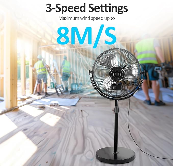 BEESTAR 20 Inch Heavy Duty High Velocity Pedestal Fan,Industrial Standing Fan with Adjustable Height and Tilt,3-Speed,Metal Fan for Industrial, Commercial, Residential, Greenhouse,Black