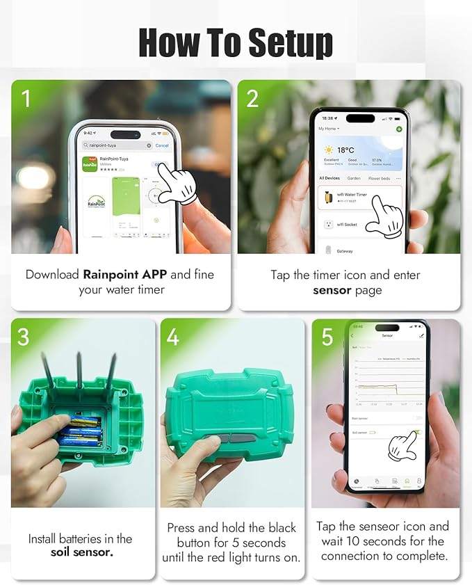 RAINPOINT WiFi Soil Moisture Sensor - Must be Used with TTV103WRF or TTV203WRF WiFi Water Timer and TWG004WRF WiFi Hub