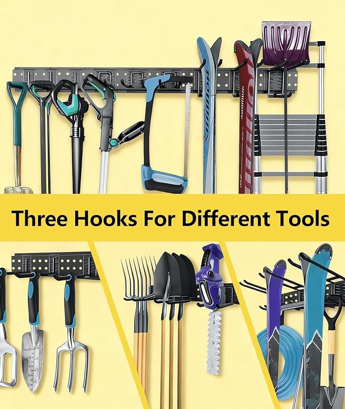 Wall Mount Tool Storage Rack 13 Pack Carries 600 lbs Garden Tool Organizer 48in With Large Storage Space,Easy Assembly, Sturdy Design,for Efficient Tool Storage Garage Organization