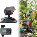 16-Nozzle Oscillating Sprinkler with Dual-Zone Sprinkler Water Timer, Heavy Duty Automatic Lawn Garden Irrigation System, Adjustable Spray Range & Width for Large Area Grass (with Single-Zone Timer)