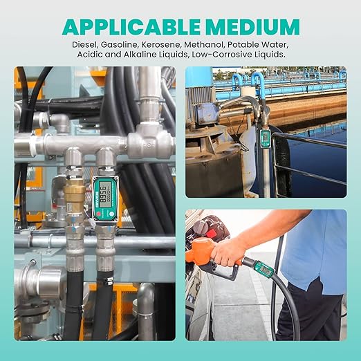 3/4 Inch Digital Turbine Water Fuel Flow Meter with 3/4 Inch NPT Male, 0.8-13.2 GPM Inline NPT Thread ±1% Accuracy Flowmeter for Diesel, Gas Oil, Gasoline, and Other Liquids