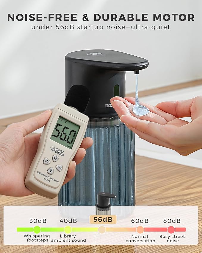 Automatic Liquid Soap Dispenser Touchless, 10oz/300ml Rechargeable, 3 Adjustable Liquid Levels, IPX5 Waterproof, for Kitchen Bathroom, Black