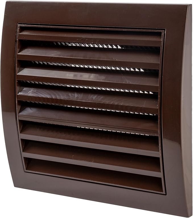 Vent Systems 4” Inch Brown Plastic Soffit Vent Cover – Heavy-Duty Louvered Exterior Dryer Vent Cover with Protective Mesh Screen – HVAC Exhaust Grille for Bathroom, Dryer, Garage