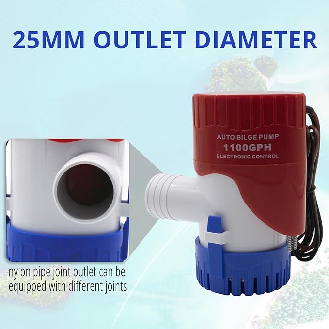 1100GPH 12 Volt Auto Bilge Pump Electric with Electrode Switch for Boat Submersible Marine Water Pump Accessories, Automatic Electric Bilge Pump, Water Pump Low Noise