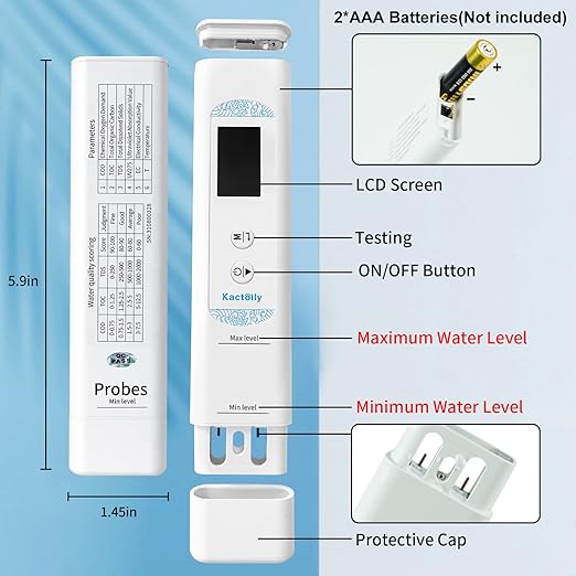 6 in 1 Water Tester for Drinking Water with App, Digital TDS, EC, TOC, COD, UV275 & Temperature Meter, Lab-Grade Water Quality Tester with Data Logging & Export for Home, RV, Camping, Well & Tap Water