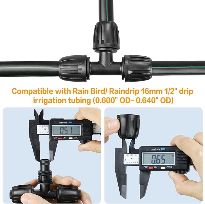 Gardrip Drip Irrigation Fittings for 1/2 Inch Drip Tubing (1/2" ID x 0.65" OD)：1/2'' Drip Line Tees Anti-drop Locked Nut Barbed Tee Connectors Garden Irrigation System Parts (10 Pack)