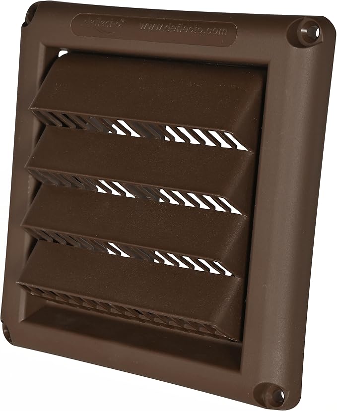 Deflecto Fresh Air Intake Vent Hood with Fixed Louvers for General Venting - Louvered Vent Cover, Weather-Resistant Plastic for Maximum Durability | 4 Inch - Brown (HSM4B/24)