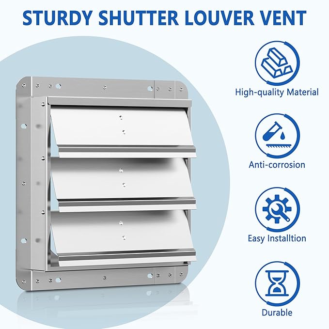 10 Inch Galvanized Shutter Exhaust Louver Vent, Automatic Gravity Shutter Louver Vent for Home Attics, Workshops, Barn, Greenhouse (Motor&Blades are not Included)