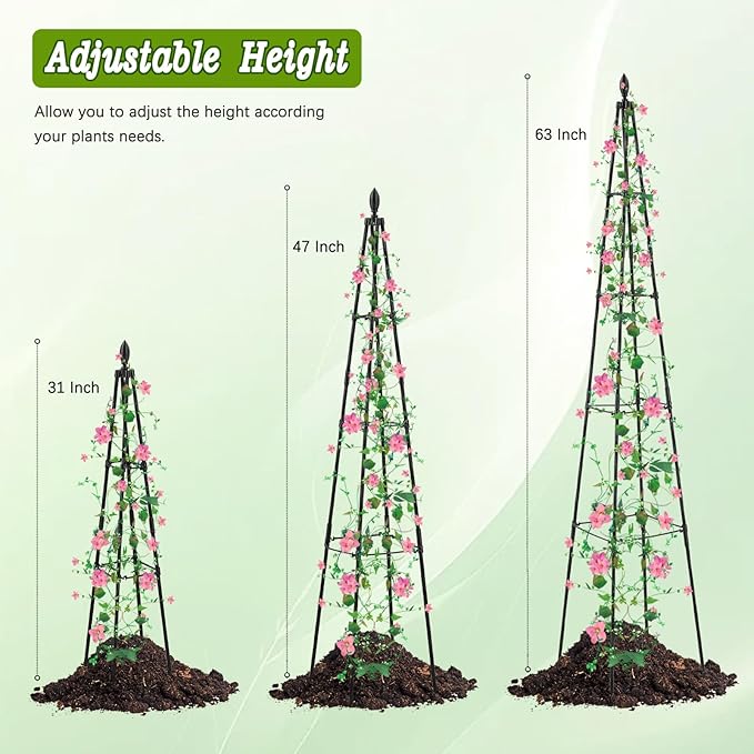 AlisisFores 2 Pack Garden Trellis for Climbing Plants Outdoor,63inch Tall Rustproof Metal Obelisk Trellis Support for Potted Vines Vegetable Plants Indoor Outdoor, Lightweight