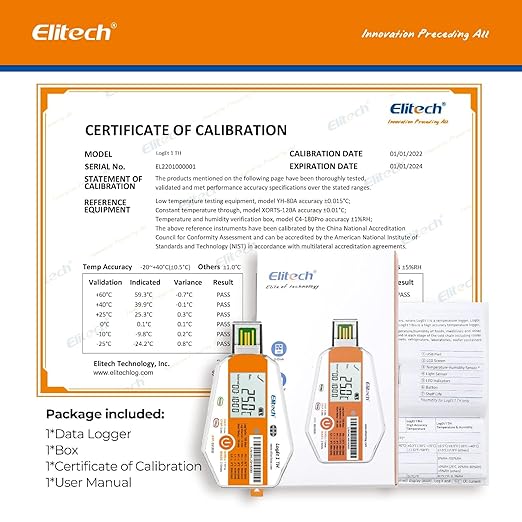 Elitech WHO PQS Certificated 5 Pack 120 Days Temperature Humidity Data Logger with Light Sensor Single-Use Cold Chain Monitor (CCM) Temperature Recorder with PDF Report 16000 Points LogEt1-TH