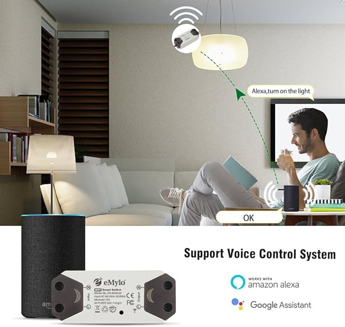 Yasorn WiFi Smart Switch eMylo Wireless Relay Light Switch Tuya Remote Control Module 2.4Ghz WiFi Home Automation Timer Switch Compatible with Alexa Echo Google Home 4 Pack