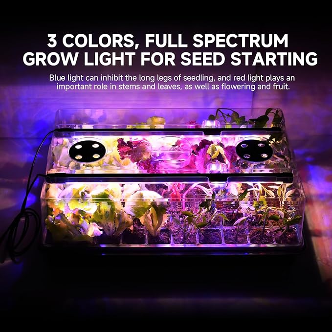 Seed Starter Tray, Seed Starter Kit with Grow Lights, Color Change Grow Lights for Seed Starting Kit, 3 Timming Set, Indoor Plant Growing Kit for Gardeners, Germination Trays Kits, Gardening Gifts