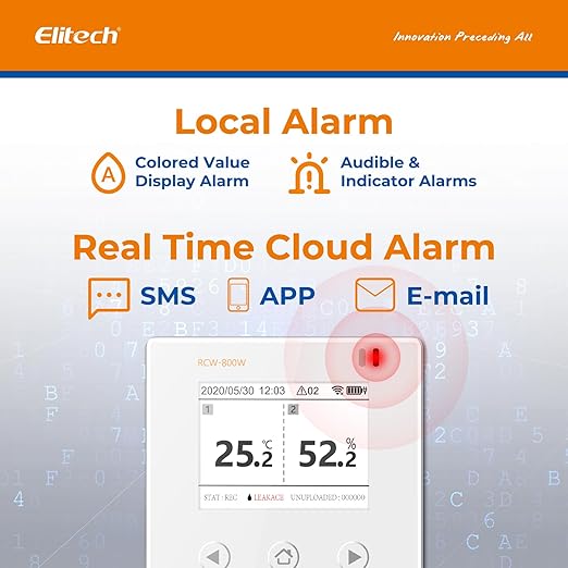 Elitech WiFi Temperature and Humidity Data Logger, 2.4GHz/5GHz Real-time Monitor with Water Leak Detector, Cloud Storage, App and Email Alerts, Includes 10M Patch Cord, RCW-800W-WI, -40°F to 176°F