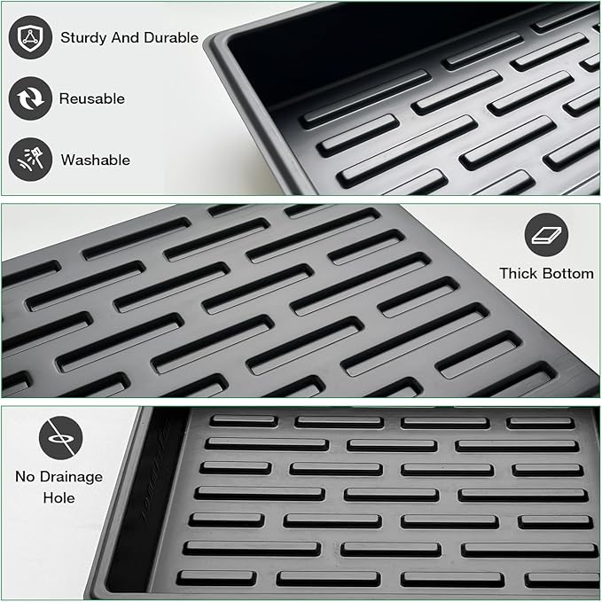 RooTrimmer Seed Starter Tray, 10 Packs Plant Tray, Durable Plastic Growing Trays, Stackable Seedling Starter Trays Perfect for Indoor, Outdoor, Greenhouses, 16.5" L x 13.2" W x 2.8" H - Black