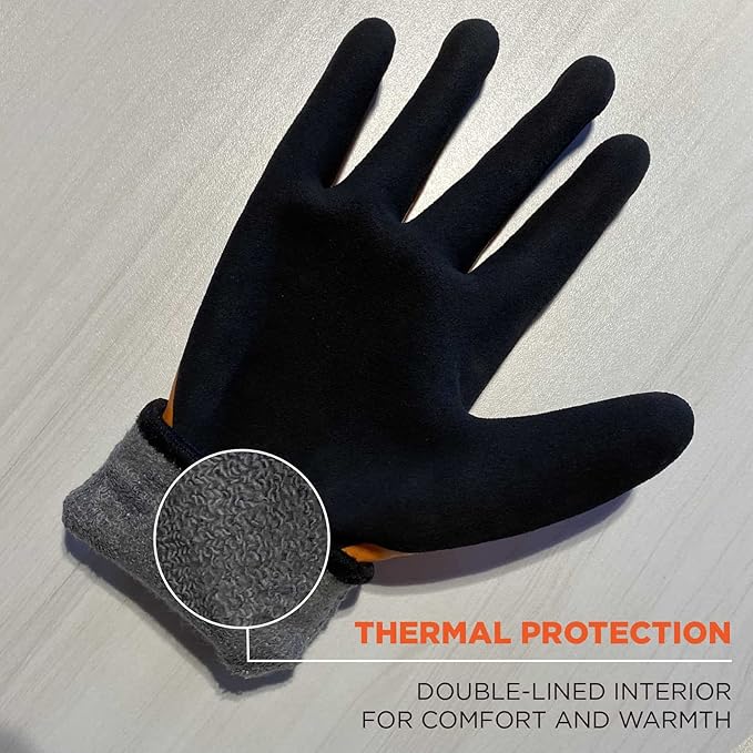 Ergodyne ProFlex 7551 Coated Waterproof Winter Work Gloves - A5 Cut-Resistant, orange,small,count of 2