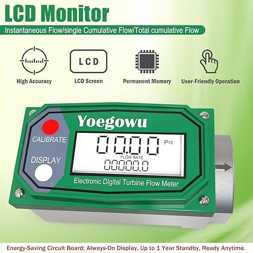 1.5" Digital Turbine Fuel Flow Meter, 10.5–74 GPM Inline NPT Flowmeter with LCD Display,for Diesel,Gasoline,Kerosene, Water and Other Liquids –Supports Gallon, L, QTS, PTS, m³ (1.5")