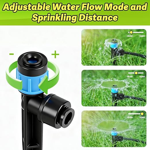 30 Pack Quick Connect Drip Emitters Fan Shape with Stake for 1/4" Irrigation Tubing, Adjustable 360 Degree Water Flow Irrigation Vortex Sprayer Garden Irrigation Dripper for Watering System