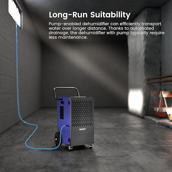 Yaufey 155 Pints Commercial Dehumidifier with Pump, for Basement up to 8000 Sq. Ft, Large Capacity Industrial Dehumidifier for Large Room with Intelligent Humidity Control