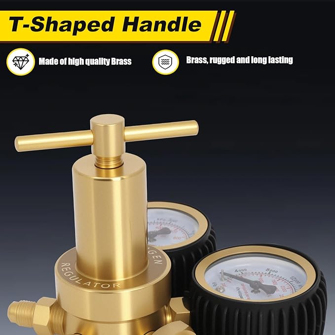 Nitrogen Regulator 0–800 PSI CGA580 with Dual Gauges & 60" Reinforced Hose, 1/4" Male Flare Outlet – Solid Brass Nitrogen Tank Pressure Regulator for HVAC Purging, Leak Testing & Charging Systems