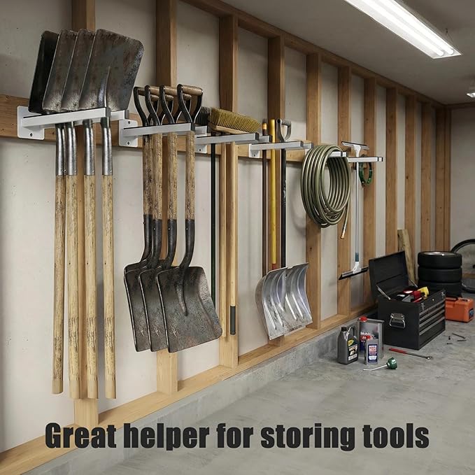 Extra Wide Tool Rack Wall Mount – Heavy Duty Shovel Holder for Garage, Shed & Barn, Powder Coated Steel Organizer for Shovels, Rakes, Brooms, Truck Storage (3.5 x 4.5 x 12 in, 4 Pack)