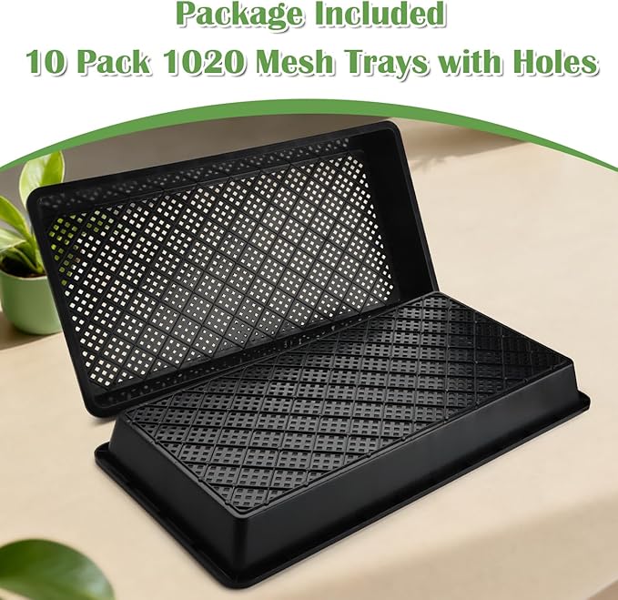 RooTrimmer 10 Pack 1020 Mesh Trays, Extra Strength 1020 Mesh Bottom Trays with Holes, 20'' x 10'', Heavy Duty Propagation Flats for Microgreens, Seed Starting, Soil Blocks, Hydroponics & Wheatgrass