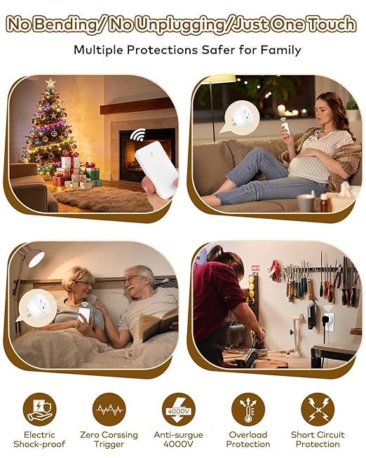 NineLeaf Wireless Remote Lamp Switch,Plug with Remote Wall Mount,Expandable Electrical Outlet Switch for Lamp, Light, Fan, Appliance, 500ft RF Range, FCC Listed, 2 Remote + 3 Outlets