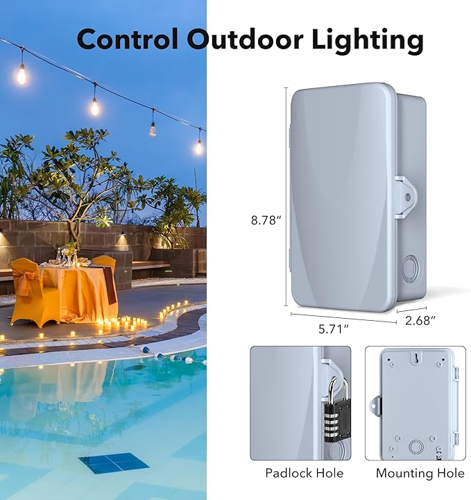 BN-LINK Pool Pump Timer, Outdoor Indoor Smart Wi-Fi Timer Box, 2HP 40A Max, 120, 240, 277 VAC, for Pool Pump, Water Heater, Fans, SPA, APP Remote Control, Compatible with Alexa, Google Assistant