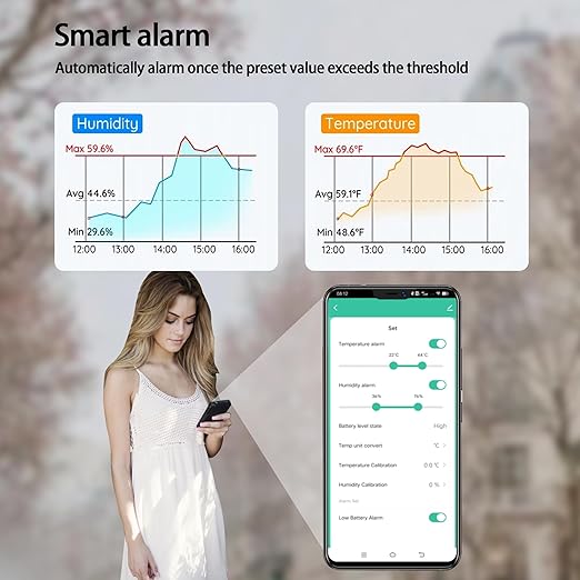 WiFi Hygrometer Thermometer Sensor, Wireless Smart Temperature Humidity Monitor with Remote App Notification Alert, for Home, Greenhouse Black (1 Pack)