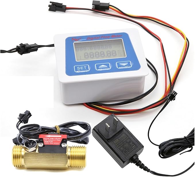 Digital Water Flow Meter Set Smart LCD Flow Rate Monitor Sensor with Temperature Display G1 G1/2 G3/4 Low Repeatability(B7-DN15-DC5V)