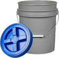House Naturals 5 Gallon Food Grade BPA Free Made in USA Pails Gray Bucket with Screw On Air Tight Lid (1, Gray with Blue lids)