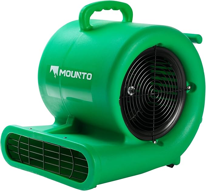 Mounto 1/3hp Air Mover 2000cfm Carpet Dryer Blower Floor Drying Fan - 3-Speed Air Mover w/Dual GFCI Outlet, 25ft Power Cord for Drying, Cooling, Air Circulation (Green)