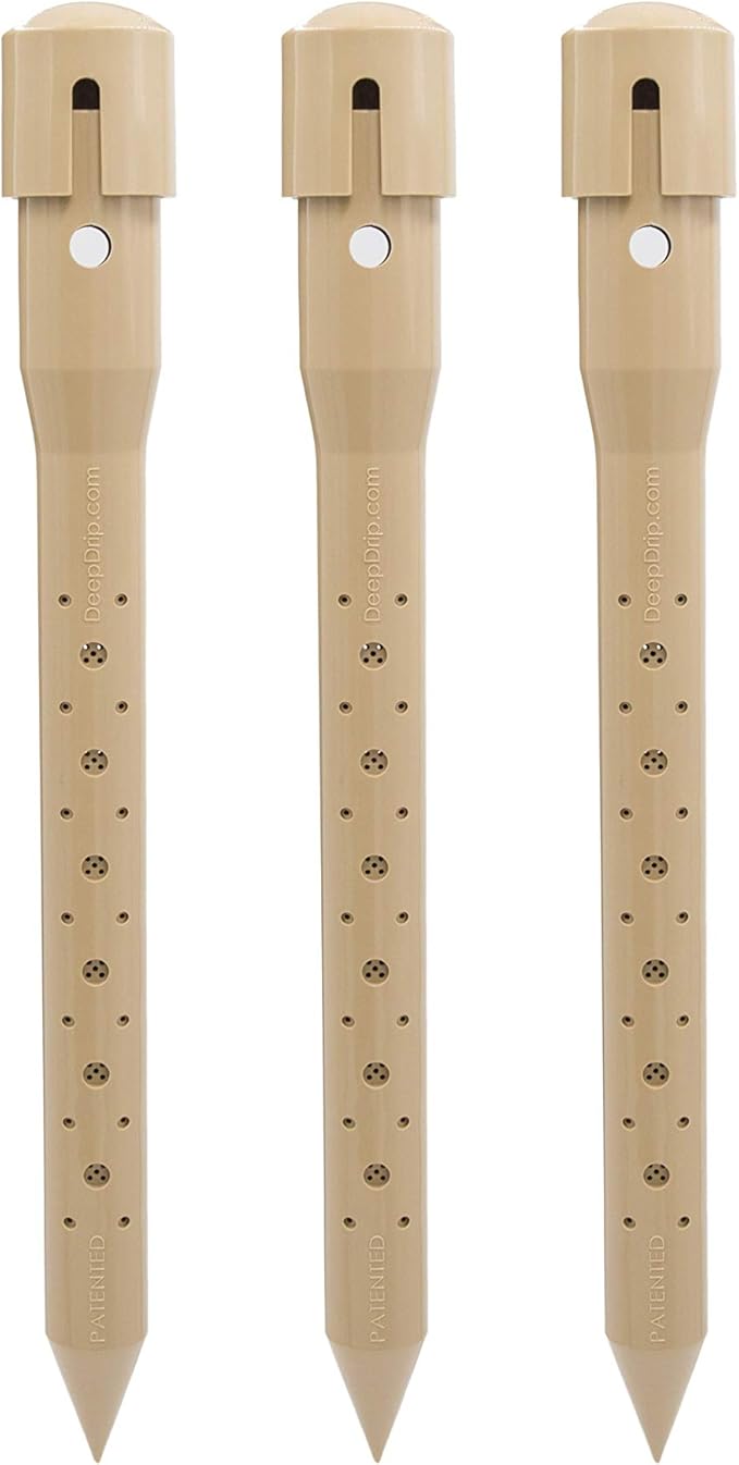 14 in. DEEP DRIP Plant Watering Stake (3 Pack) (Tan) | UV-Protected ABS Plastic Deep Root Irrigation Spike for Yard Plants, Shrubs, Vines