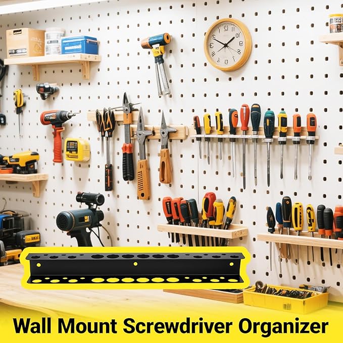 Screwdriver Organizer, Pliers Rack, Heavy Duty Wall Mounted Tool Storage Rack, Hand Tools Organizer, Metal Storage Rack for Garage Workshop Workbench Tool Chest Cart,Black Color 15.75 Inch(1 packs)