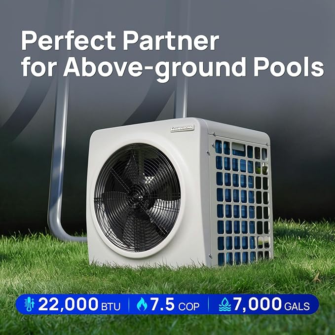 AQUASTRONG 22,000 BTU Inverter Swimming Pool Heat Pump,7.5 COP Pool Heater for Above Ground and Inground Pool Heating Smart WiFi Control and Cooling Pool Heater Pools Up to, 7000 Gallons