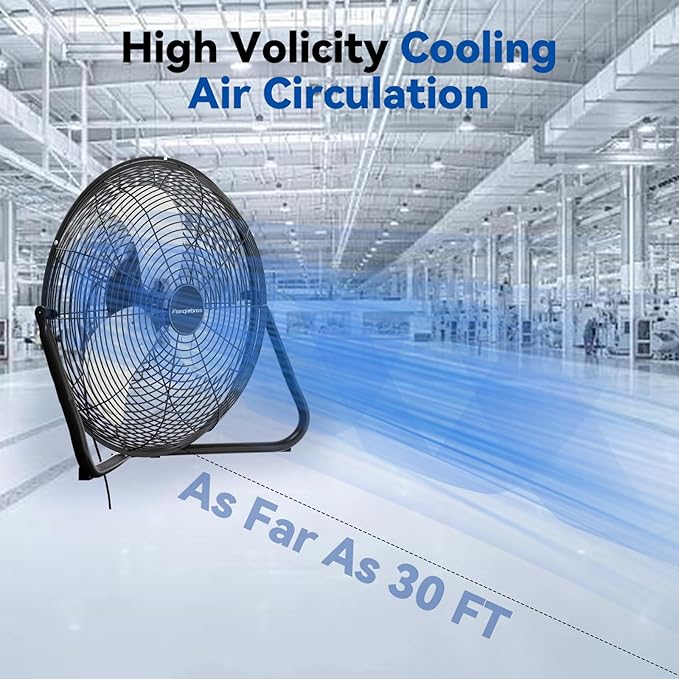 18" High Velocity Floor Fan, 3800 CFM Heavy Duty Industrial Floor Fan, 3 Speed, 360 Degree Tilt, Wall Mounted & Floor Design for Warehouse, Basement, Factory, Barn, Garage - UL Safety Listed