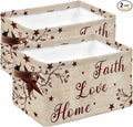 Vintage Country Storage Bins Cubes Waterproof Cloth Storage Basket,Vintage Rustic Texas Stars Plants Branch Foldable Storage Bags for Shelf Clothes Storages Organizers with Handles 15x11x9.5 in 2PCS