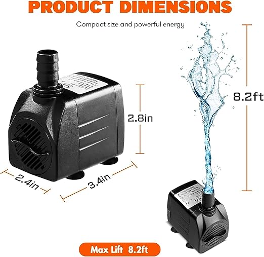 Simple Deluxe 8.2ft High Lift 400 GPH 30W Water Table Pump (1514L/H) with 3 Nozzles, Perfect for Fish Tank, Hydroponics, Fountains, Ponds, Aquariums, Black