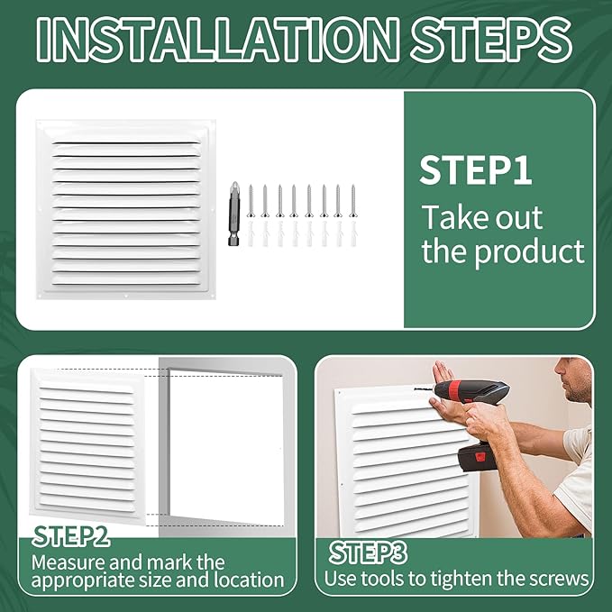 (White 1 Pack 12" x 12"Inch) Gable Vents, Aluminum Walls, Lofts, Garages etc with Screened Metal Shed Vents, Outdoor House Loft Ceiling Reinforced Square Vents Shutters Exterior Grille (Gloss)