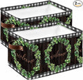Spring Eucalyptus Leaves Storage Bins Cubes Waterproof Cloth Storage Basket,Farmhouse Botanical Brown Wood Foldable Storage Bags for Shelf Clothes Storages Organizers with Handles 15x11x9.5 in 2PCS