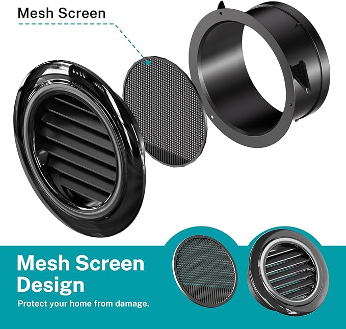 HG Power 6 inch Soffit Vent, ABS Black Air Vent Cover, Louver Soffit Exhaust Vent with Built-in Screen Mesh for Bathroom, Kitchen, Attic, Garage Ventilation, 150mm