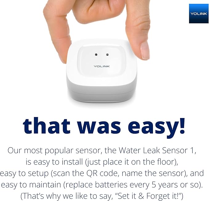 YoLink Smart Home Starter Kit: Hub & Water Leak Sensor 1, LoRa Up to 1/4 Mile Open-Air Range, SMS/Text, Email & Push Notifications, w/Alexa, IFTTT, Home Assistant