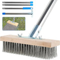 Stainless Steel Deck Brushes for Scrubbing Heavy Duty, 65" Deck Scrub Brush with Long Handle - Concrete Scrub Brush Stiff Metal Bristle Concrete Brush for Cleaning Moss Patio Garage Garden Pool Floor