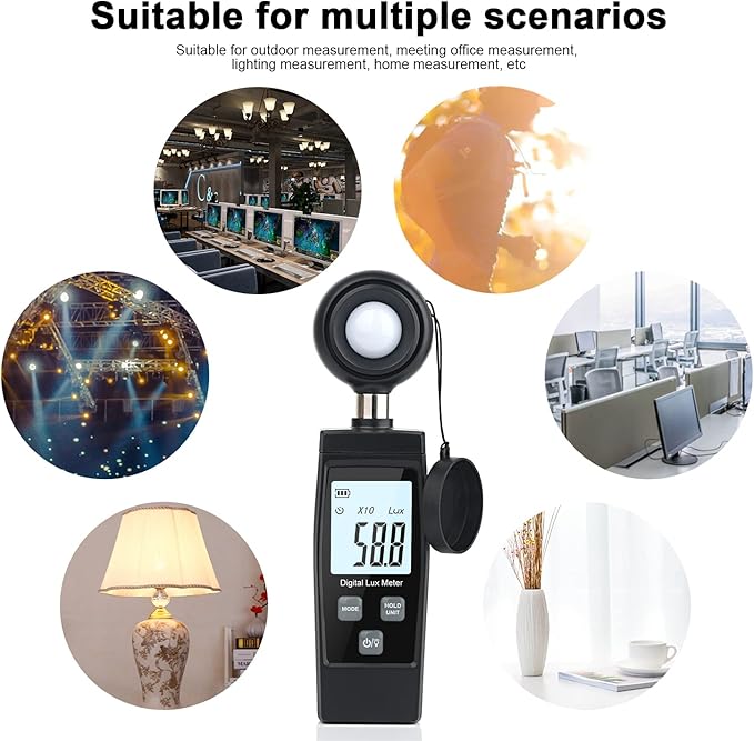 Light Meter, XRCLIF Handheld Lux Meter for Ambient Light Intensity Monitoring, Digital Photometer Range up to 200,000 Lux, Photo Illuminance Sensor with MAX/MIN Data Hold for Grow Plants Led
