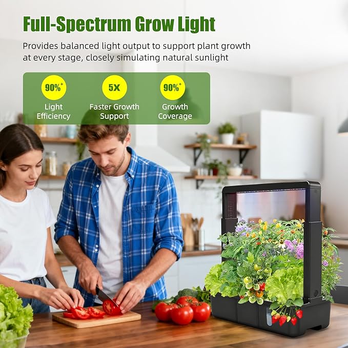 15-Pod Indoor Hydroponic Growing System with LED Grow Light, Smart Garden Kit, Adjustable Height, Auto Timer and Quiet Water Pump for Herbs