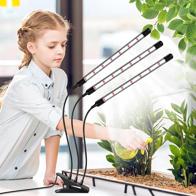 SDOVUERC Tri-Heads Grow Lights for Indoor Plants, Full Spectrum Plant Lights for Indoor Growing with Adjustable 360° Gooseneck, 6/12/18H Timer & Dimming for Seedlings(Pack 2)